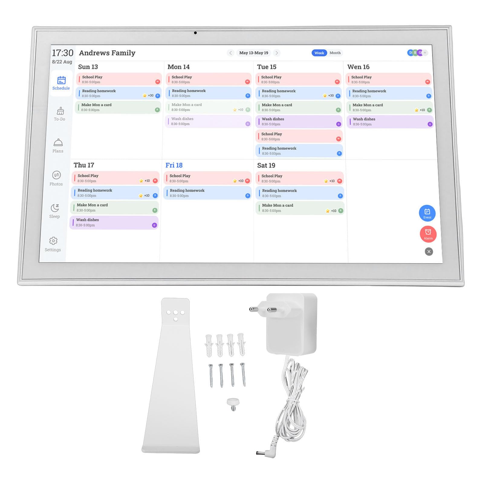 Jectse Elektronischer Kalender, Familienplaner mit 21,5-Zoll-Touchscreen, Digitales Arbeitsdiagramm mit KI-Porträt, Digitaler Bilderrahmen mit 1920 X 1080 Pixeln, Tisch- oder Wandmontage, ß