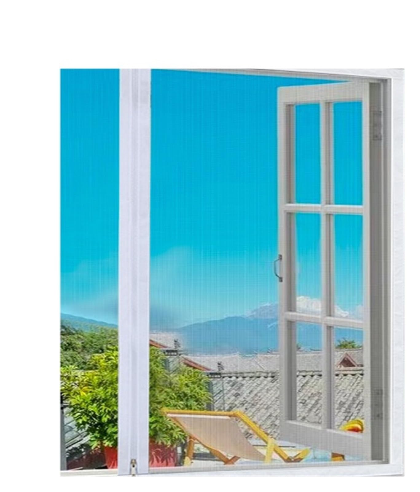 1pc Non Perforated Zipper Window Mesh Mosquito Screen Household Curtain Strap Self-Adhesive Invisible Net(180cm Height,130cm Width)