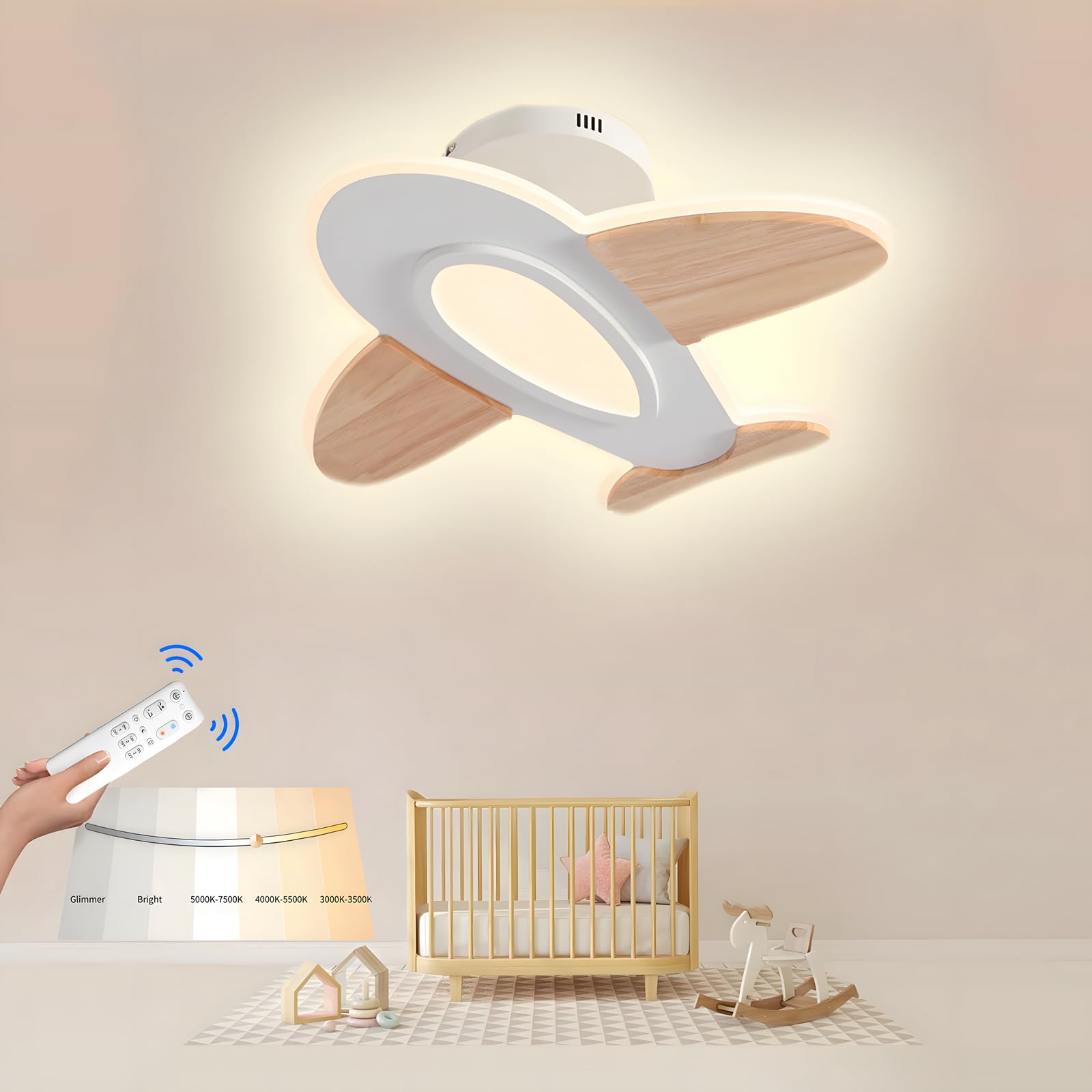 Plafoniera LED, 3000-6000K Dimmerabile Con Telecomando, 40W 40*50cm Lampada Per Cameretta Per Bambini In Legno + Acrilico, Lampada Sospensione LED Per Camerette Per Ragazze/Ragazzi Soggiorno