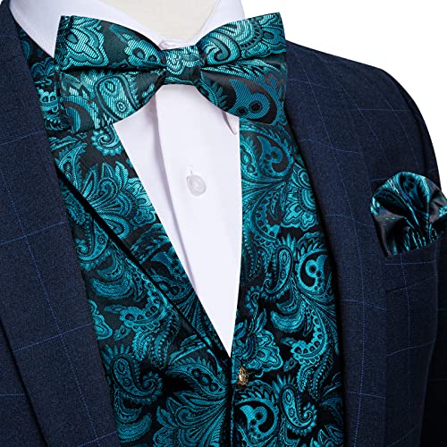 DiBanGu 5PCS Men's Suit Vest and Bow Tie Pocket Square Cufflinks Lapel Pin Set Shawl Collar Paisley Waistcoat Wedding Party2