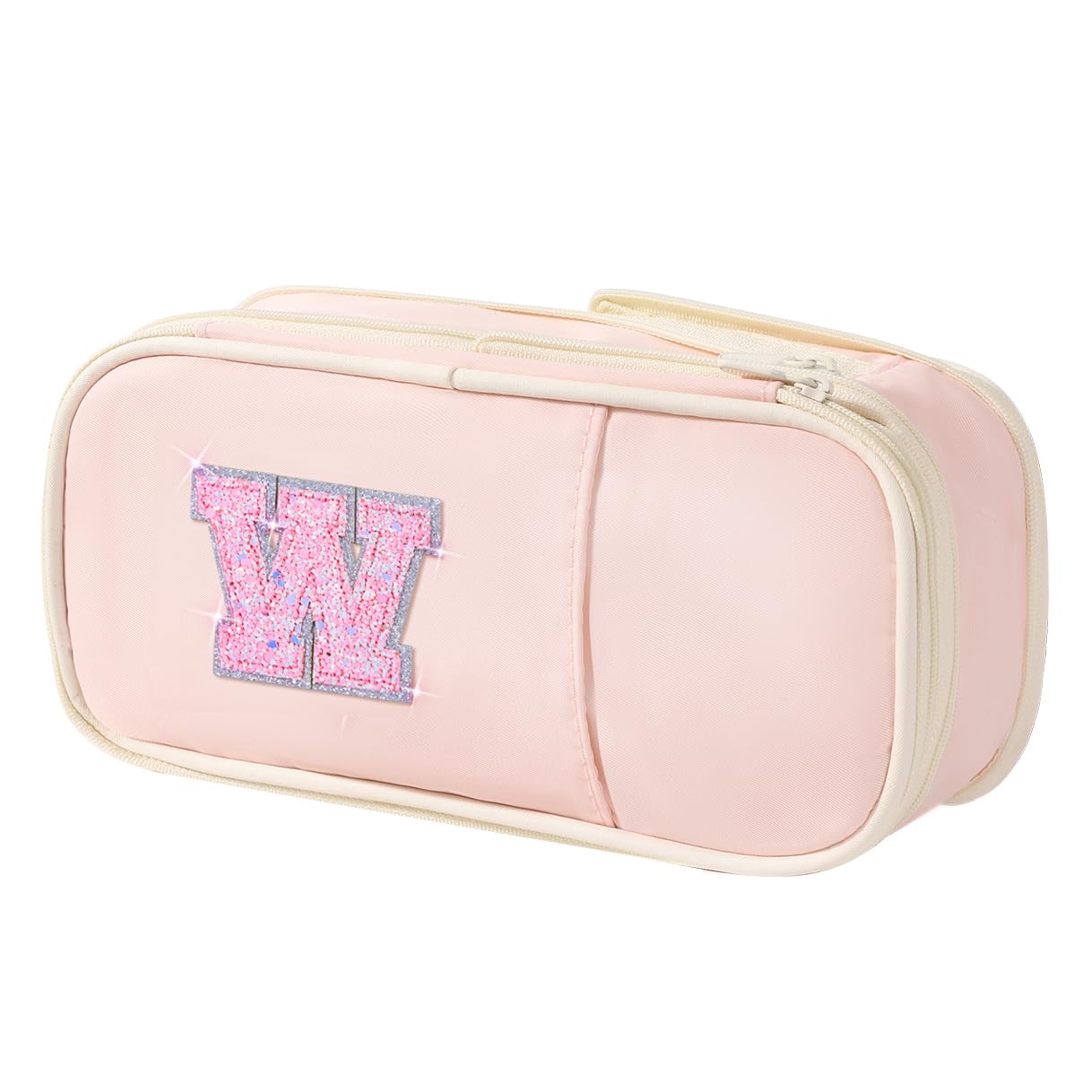 Janhavi Preppy Pencil Case, Initial Pencil Pouch for Back to School, Preppy Girl Stuff for School Supplies,Gift Idea for Birthday, Thanksgiving, Christams-Pink W