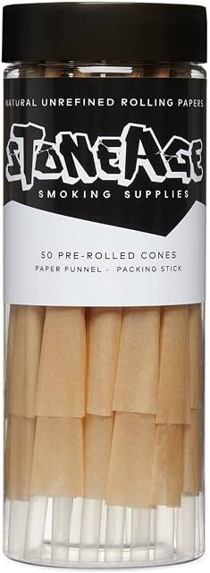 StoneAge Pre Rolled Cones | 50 Pack | Includes Paper Funnel & Packing Sticks