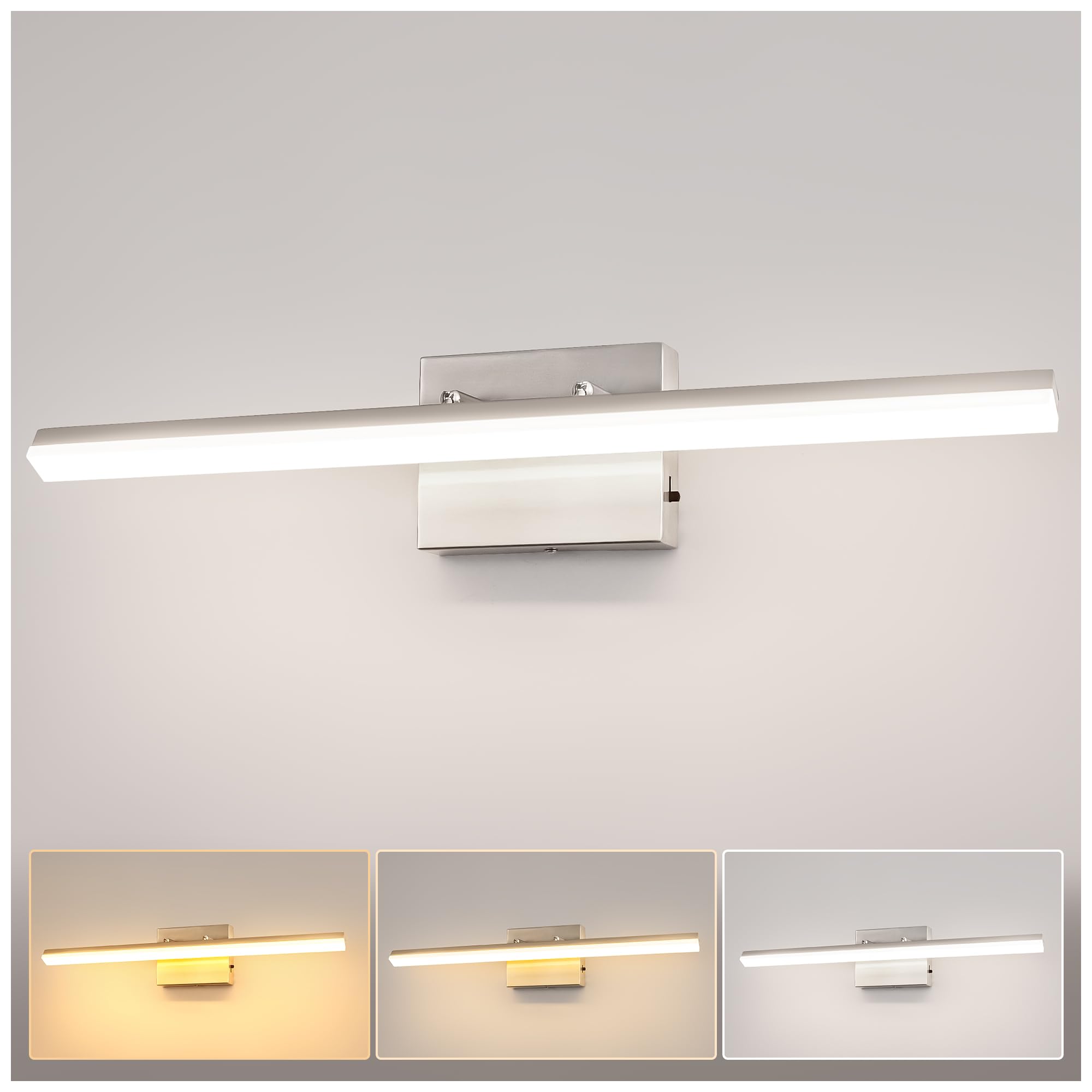 L LOHAS LED 23.6 Inch Bathroom Vanity Light Bar Over Mirror Nickel 3CCT