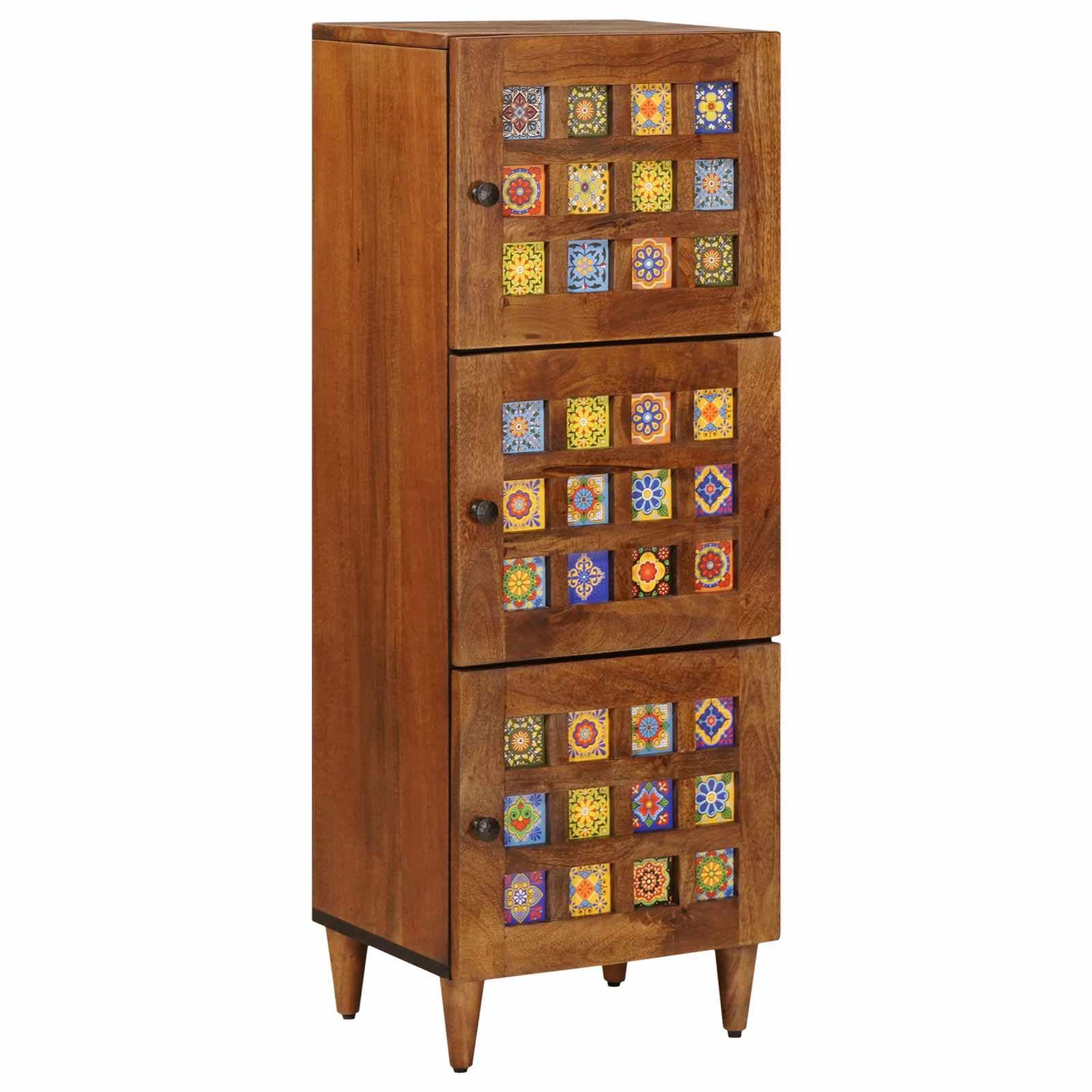vidaXL Haut Armoire Noyer 40 x 33 x 110 cm Bois de Mangue Massif, Buffet Moderne élégant, Rangement Pratique pour Une Salle à Manger stylée, Un Espace Bien organisé