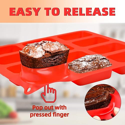 Miniatura 2 de Mini molde de silicona para pan, mini sartén para brownies, 12 cavidades antiadherente de grado alimenticio para hornear pan, brownie, pan de maíz,
