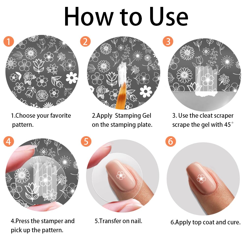 PH PandaHall 4pcs Plaques de Stamping pour Ongles Fleurs Miniatures Pochoirs pour Ongles Petites Feuilles Papillons Modèles de Nail Art Plaque Image Acier Inoxydable avec Outil pour Printemps Manucure