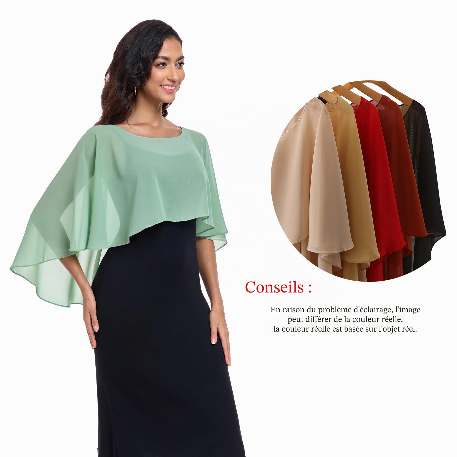 Châles transparents et écharpes pour robes de soirée, capes en mousseline de soie pour femme, couverture de mariage douce