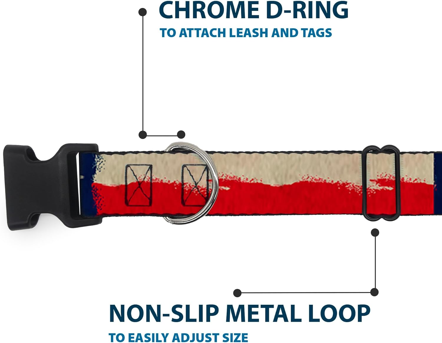 Buckle-Down Plastic Clip Collar - Texas Flag CLOSE-UP Distressed Painting - 1.5" Wide - Fits 16-23" Neck - Medium