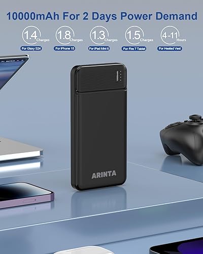 Miniatura 5 de Cargador portátil Power Bank de 10000 mAh PD 22.5 W, batería ultra delgada con entradasalida USB-C, compatible con iPhone 16 15 14 13 12, Galaxy S24