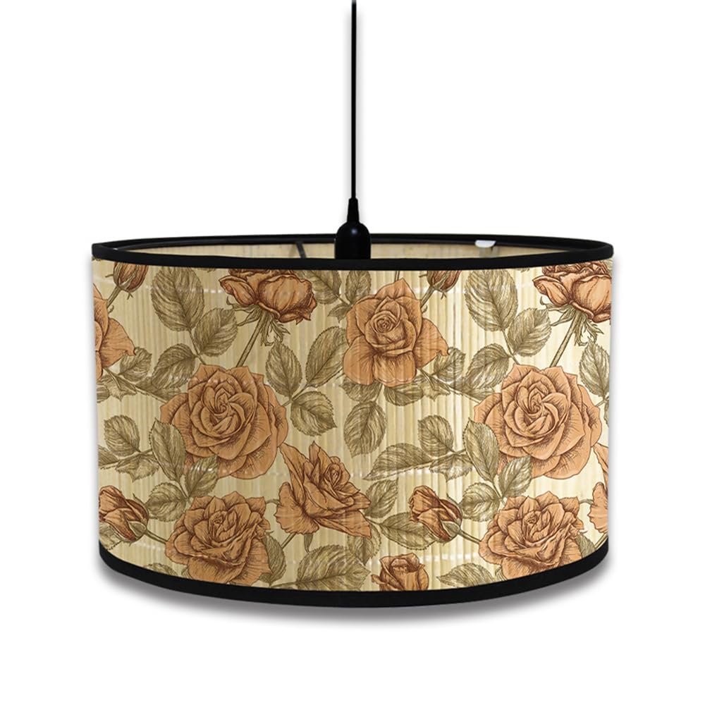 FANSU Round Drum Light Shade for Table Lamp, Modern Green Plants Pattern Pendant Lampshades Easy Fit for Living Rooms, Bedroom, Hallways, Reading Room (Autumn)