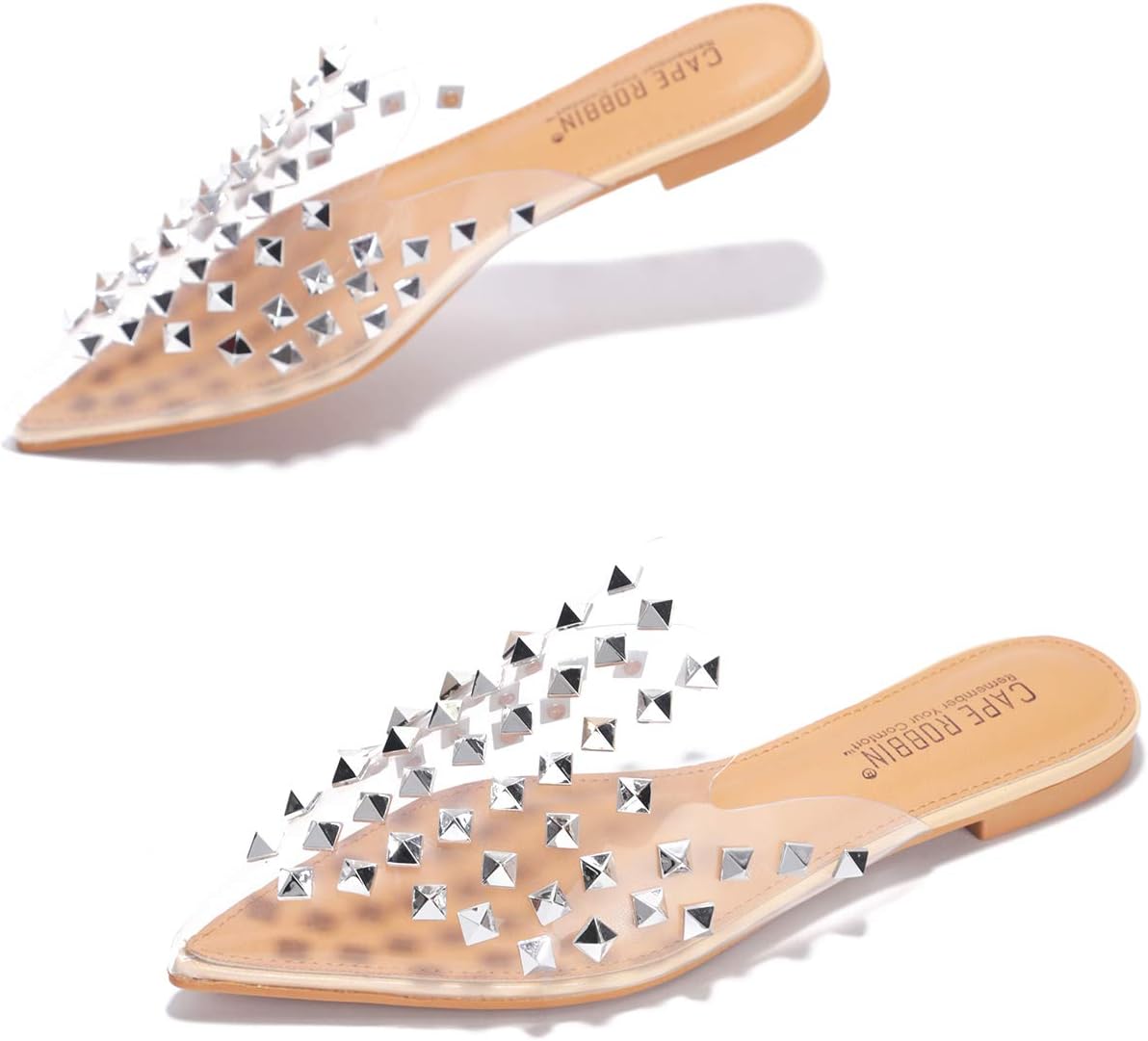 Sierra Gem Rhinestone Pointy Toe Mule Flats - Nude