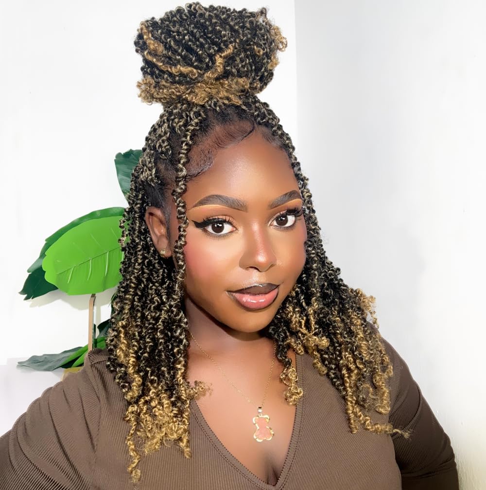 Photo 1 of 16 Inch 10 Packs Yanky Twist Crochet Hair Pre-twisted Ombre Honey Blonde Kinky Mini Spring Twist Small Curly Senegalese Twist Braids (T27)