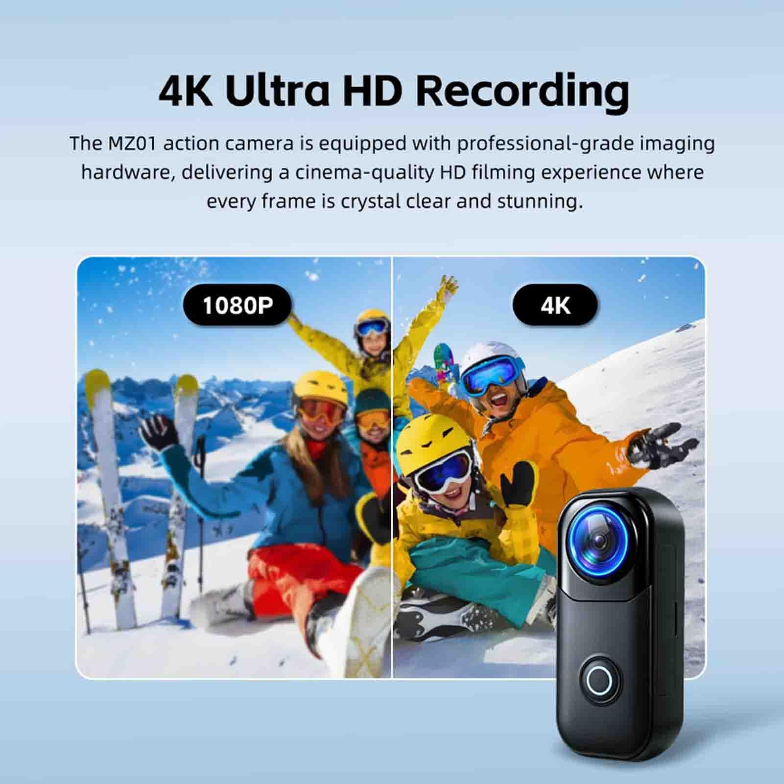 Brrnoo Action Camera 4K WiFi Impermeabile, Videocamera Sportiva per Casco e | Custodia PP, Videocamera Subacquea, Ciclismo e Pet, Supporto Casco, App Viipulse, Fino a 512 GB