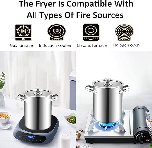 Miniatura 4 de Freidora profunda de acero inoxidable 304 con cesta de filtro de aceite y termómetro, freidora profunda de 169 onzas, olla de cocina Tempura pequeña