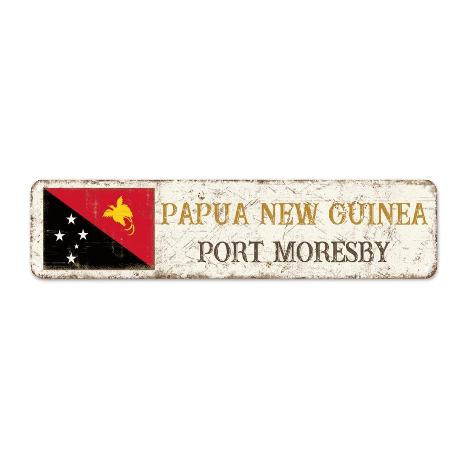 Papua New Guinea Country Souvenir Metal Wall Sign City Souvenir Port Moresby Metal Art Sign National Flag Papua New Guinea Retro Wall Decoration Plaques Quality Aluminum Sign for Bedroom 12x3in