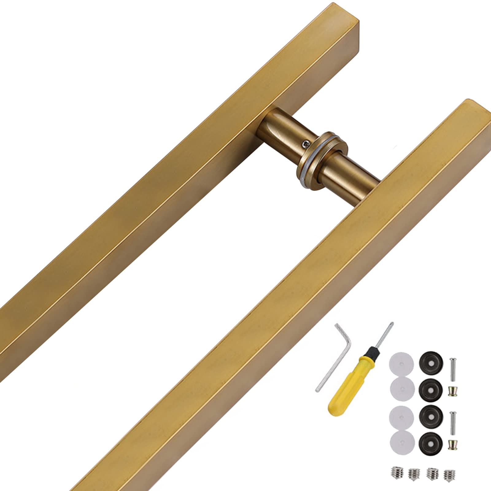 Modern Gate Handle for Shower Sliding Barn Door/Garage Door/Farmhouse Glass Door,Square Push Pull Door Handle Gold, with Mounting Hardware Kit(Length 180cm(71inch))