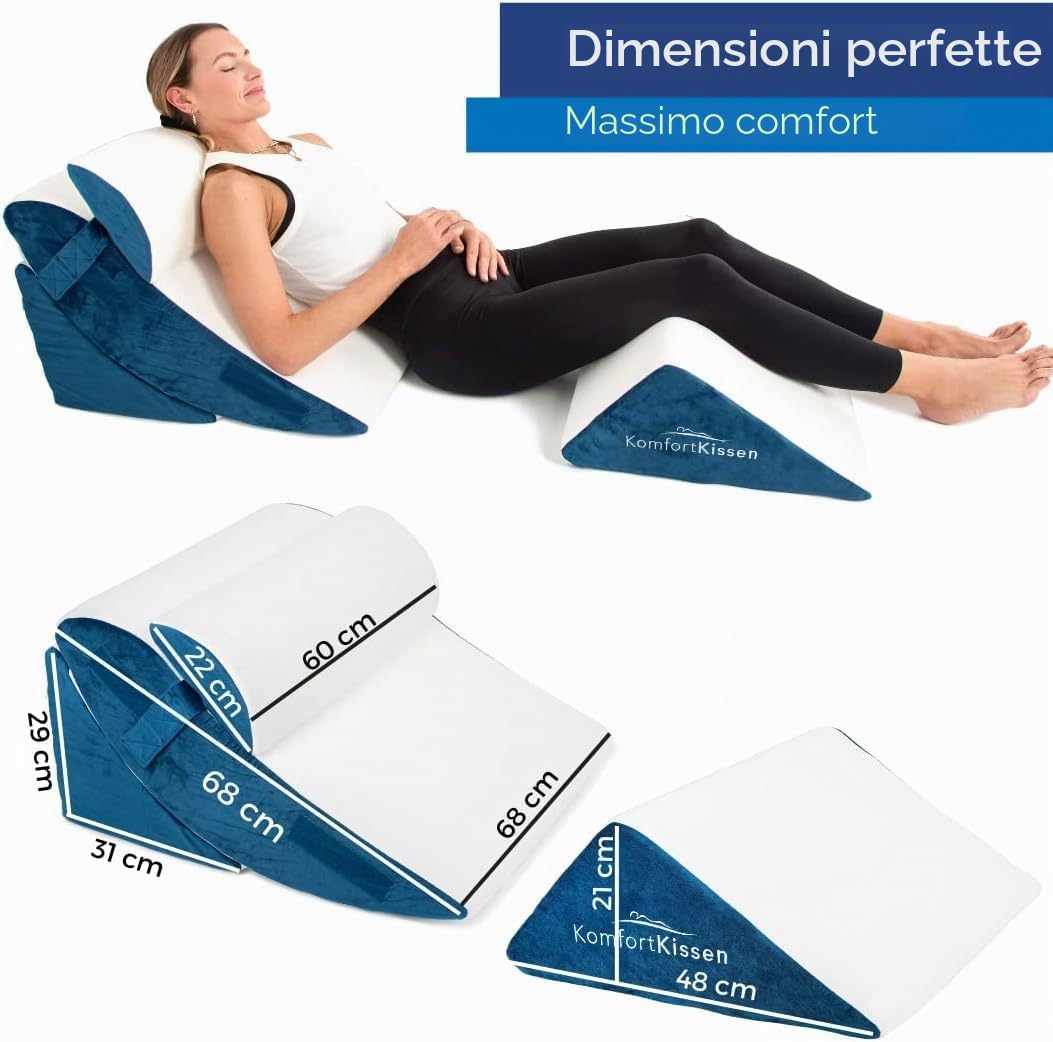 MKS Set di Cuscini a Cuneo 4 Pezzi | Cuscino Ergonomico per Posizionamento della Schiena e delle Gambe | Cuscino a Cuneo per Letto e Divano con Fodera Lavabile | Cuscino da Lettura per Casa e Relax