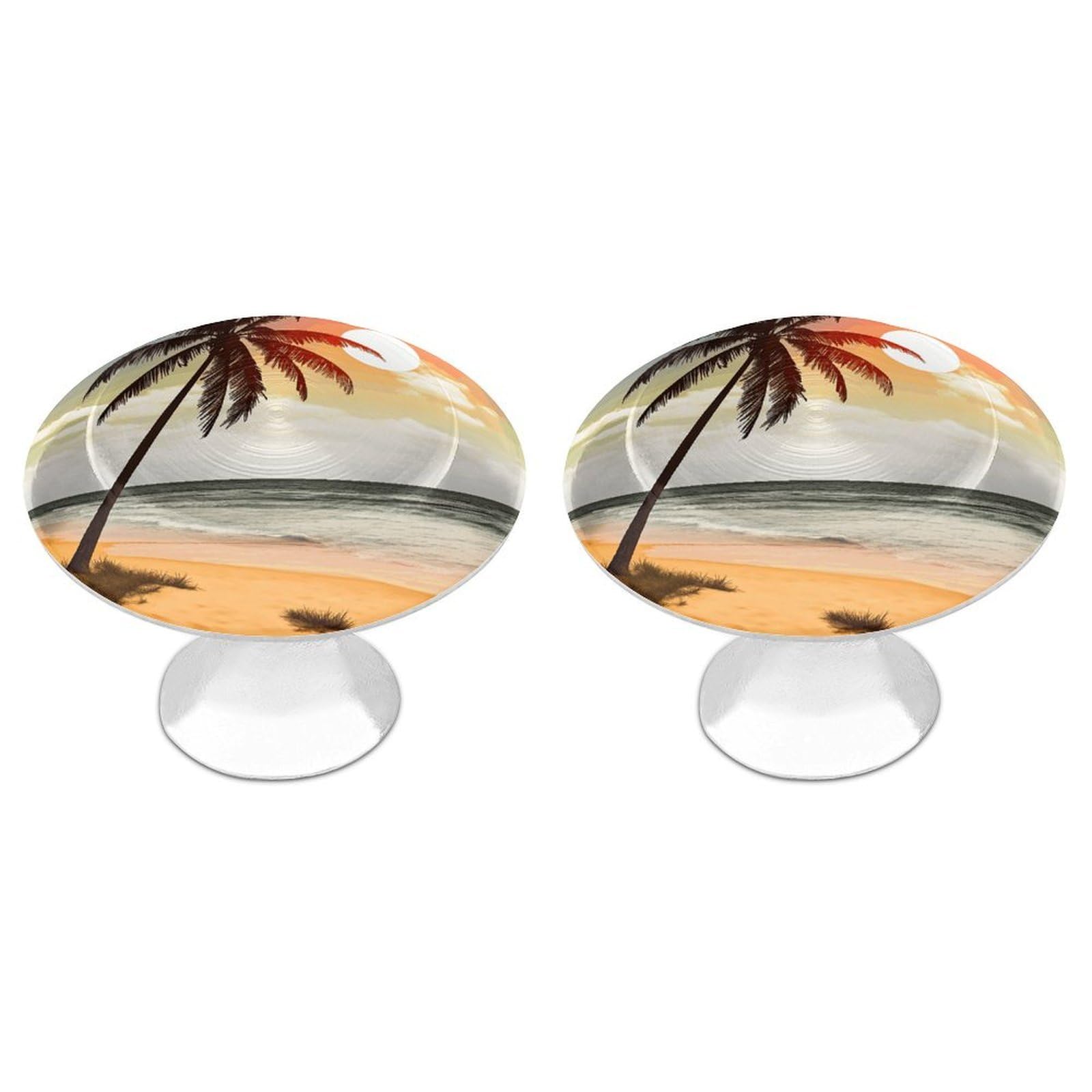 FekiLoot Palm Tree on Beach Cabinet Knobs Personality Stainless Steel Round Drawer Handles Circle Modern Cabinet Handles Drawer Knobs for Kitchen Dresser Bathroom Cupboard Furniture