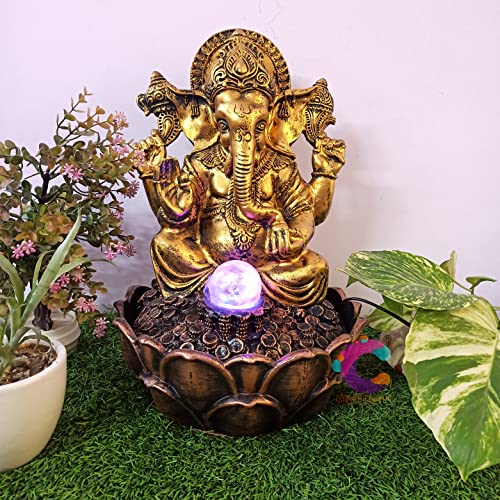 Image of Decorative Water Fountain for Home Decor, Office, Indoor & Outdoor, Garden, Puja Room, Vaastu, Reception, Spa, Gifting. (C-027 Antique Golden Ganesha)