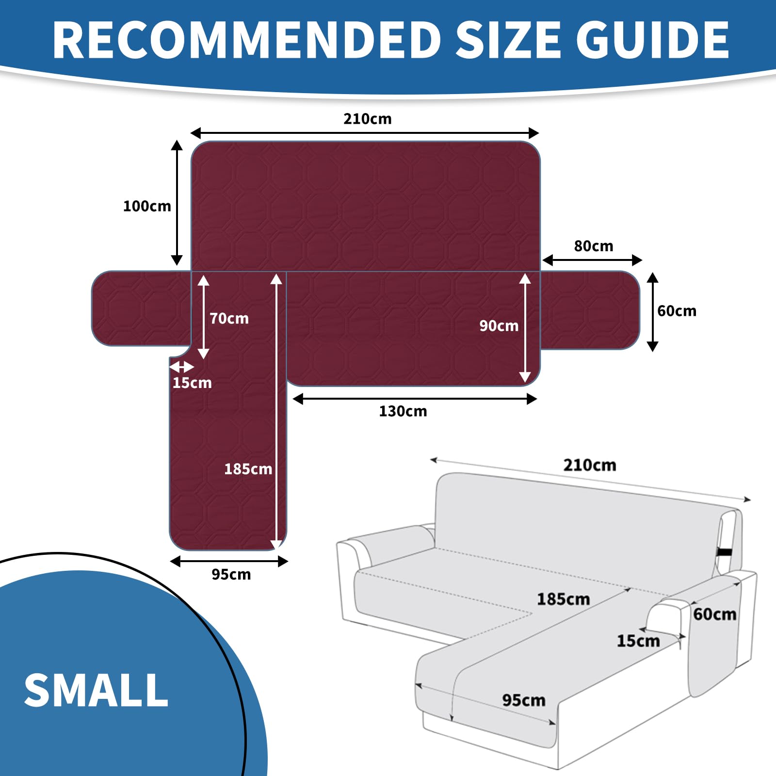 Ystyle Copridivano Impermeabile con Penisola 2 Posti (L 210 CM), Copridivano Angolare Destra/Sinistra Universale Reversibile, Copridivano Chaise longue Antigraffio Antimacchia, Vino Rosso