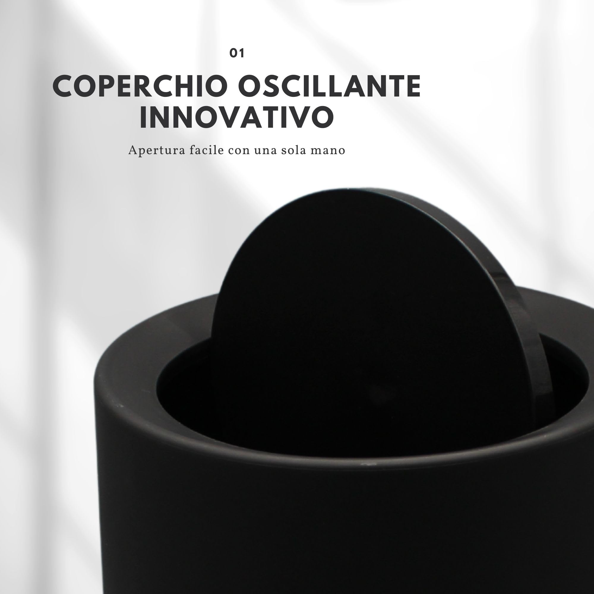 Nell Pattumiera da Ufficio 8L Nero Opaco Coperchio Basculante Cestino Gettacarte Plastica Resistente
