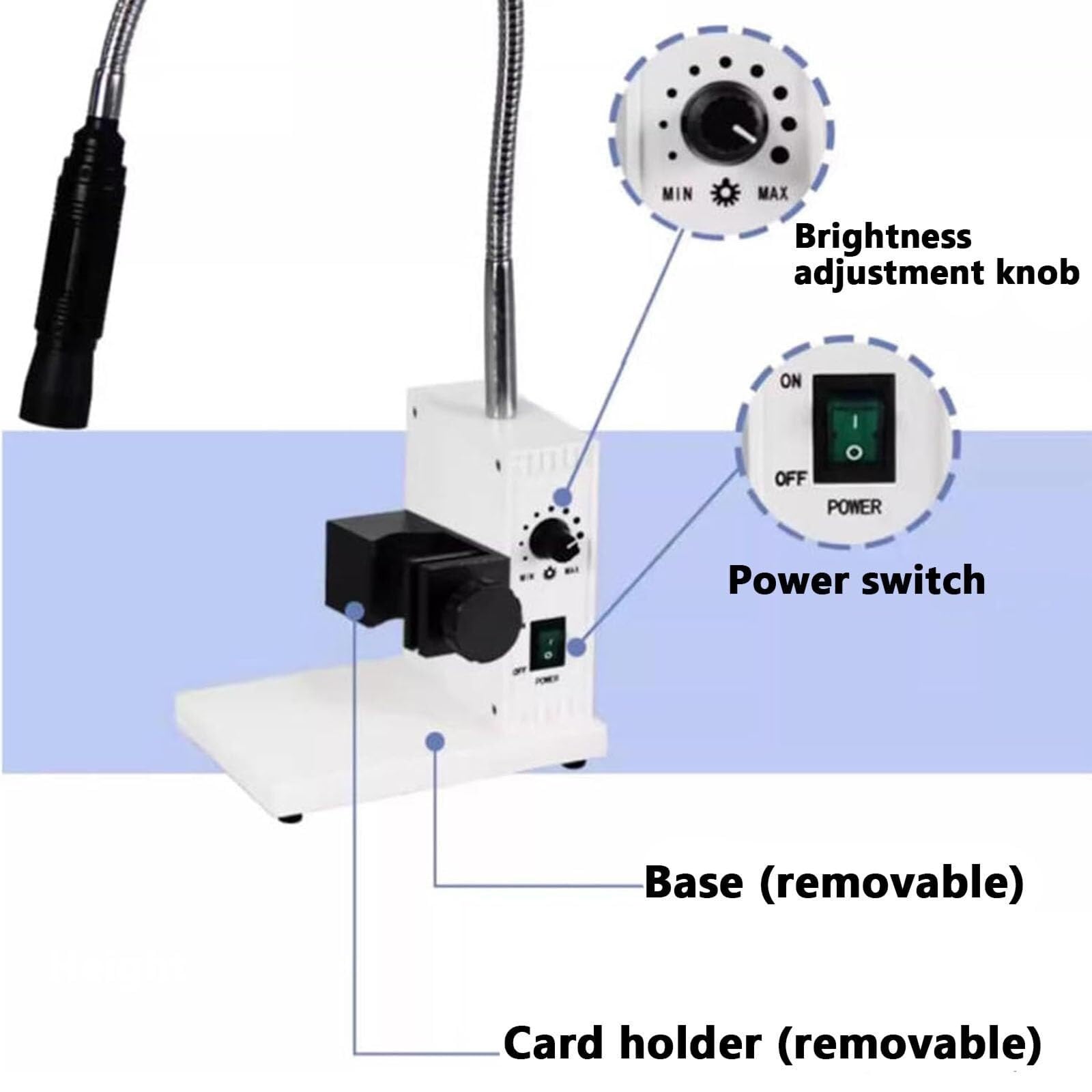Iluminador de microscopio de fibra óptica LED, fuente de luz ajustable de cuello de cisne doble, brillo de 6000 K para reparación de PCB y microscopios de zoom estéreo