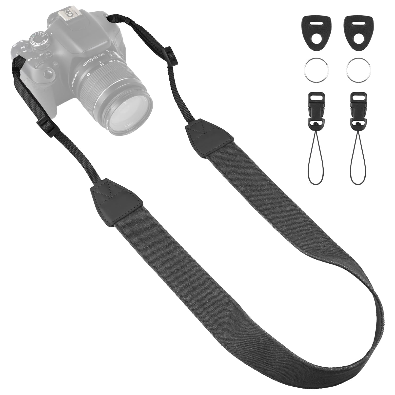 Universal Camera Strap - Camera Neck Strap, Adjustable Shoulder Straps Compatible with Canon, Fujifilm, Nikon, Olympus, Panasonic and other SLR and mirrorless cameras - Black