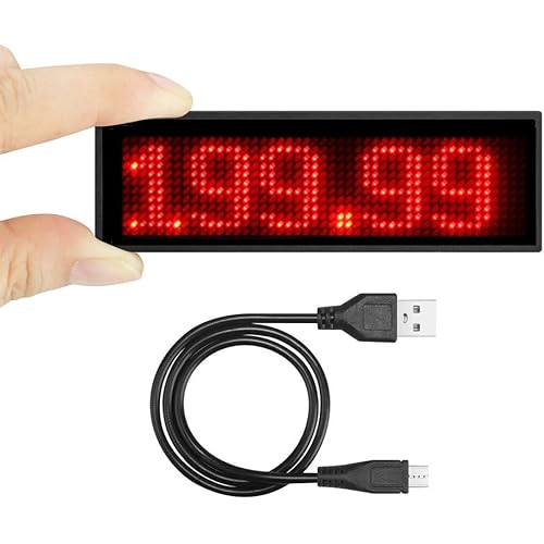 LED Name Tag, OUHL Upgraded Rechargeable LED Badge Scrolling Mini LED Display Cellphone Programmable Business Badges with Magnet/Pin (Red)