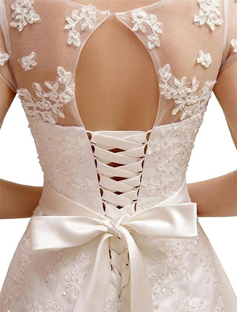 Robe de mariée trapèze avec appliques en dentelle Robe de mariée à manches courtes Robe de soirée