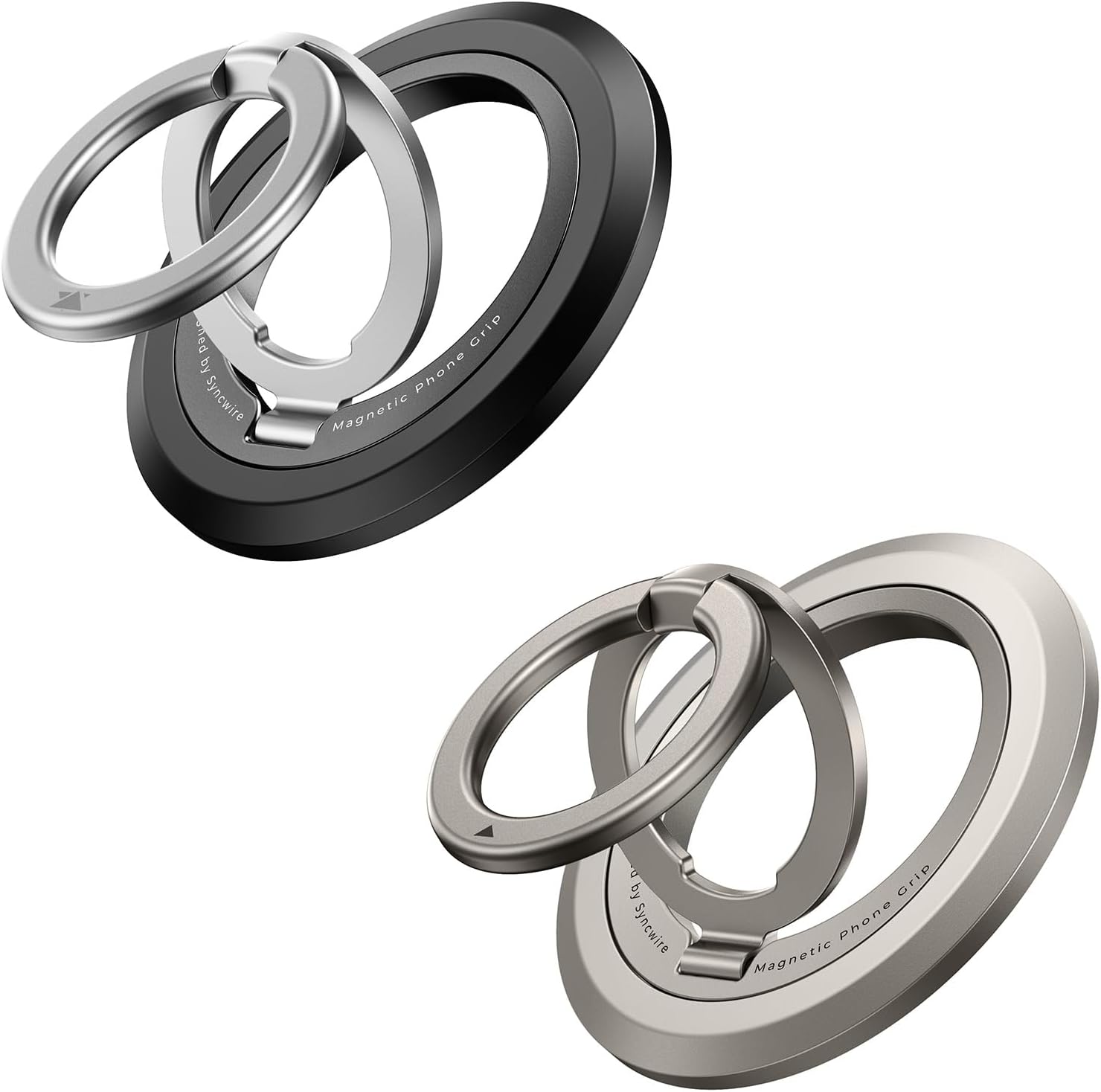 SYNCWIRE Phone Ring Holder Grip for MagSafe, 360° Rotation Magnetic Cell Phone Grip Stand Two-Sided Magnetic Compatible with iPhone 16 15 14 13 12 Pro Max fits MagSafe Accessories - Black+Titanium