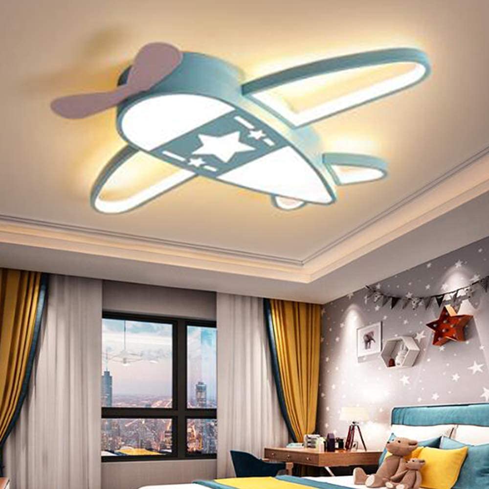 Flugzeug Rakete Deckenleuchte Sterne Kinderleuchten Acryl Deckenlampe Beleuchtung Ultradünn LED Dimmbare Energiesparende Lampe Babyzimmer Schlafzimmer Wohnzimmer Kinderzimmer Cartoon Lichter,Blau,59cm