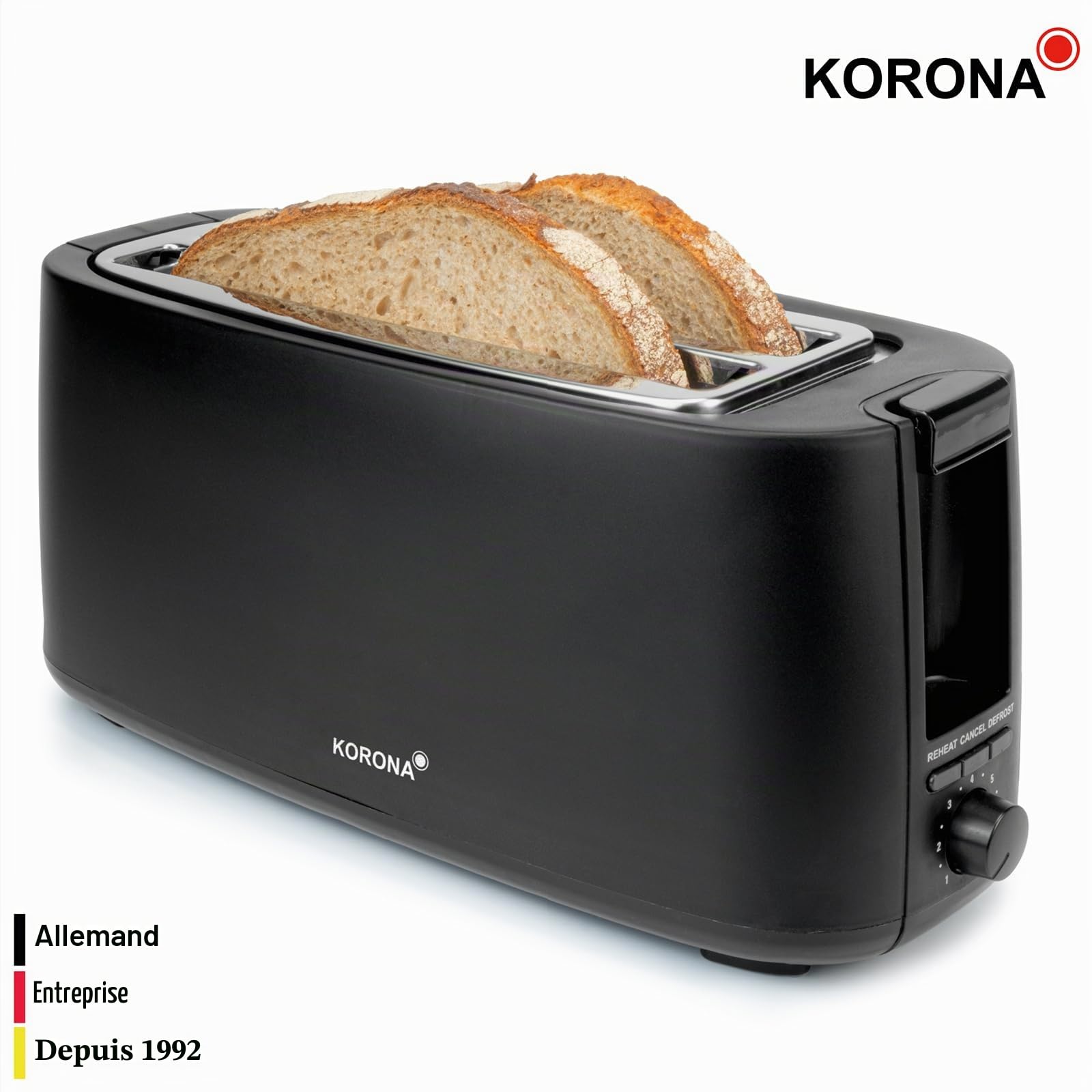 Korona 21060 Grille-pain 4 tranches | Fente | degré de torréfaction réglable | Dégivrage | Torréfaction | Échauffement | 1 400 watts | Accessoire chignon | Tiroir à miettes | Centrage de la tranche de