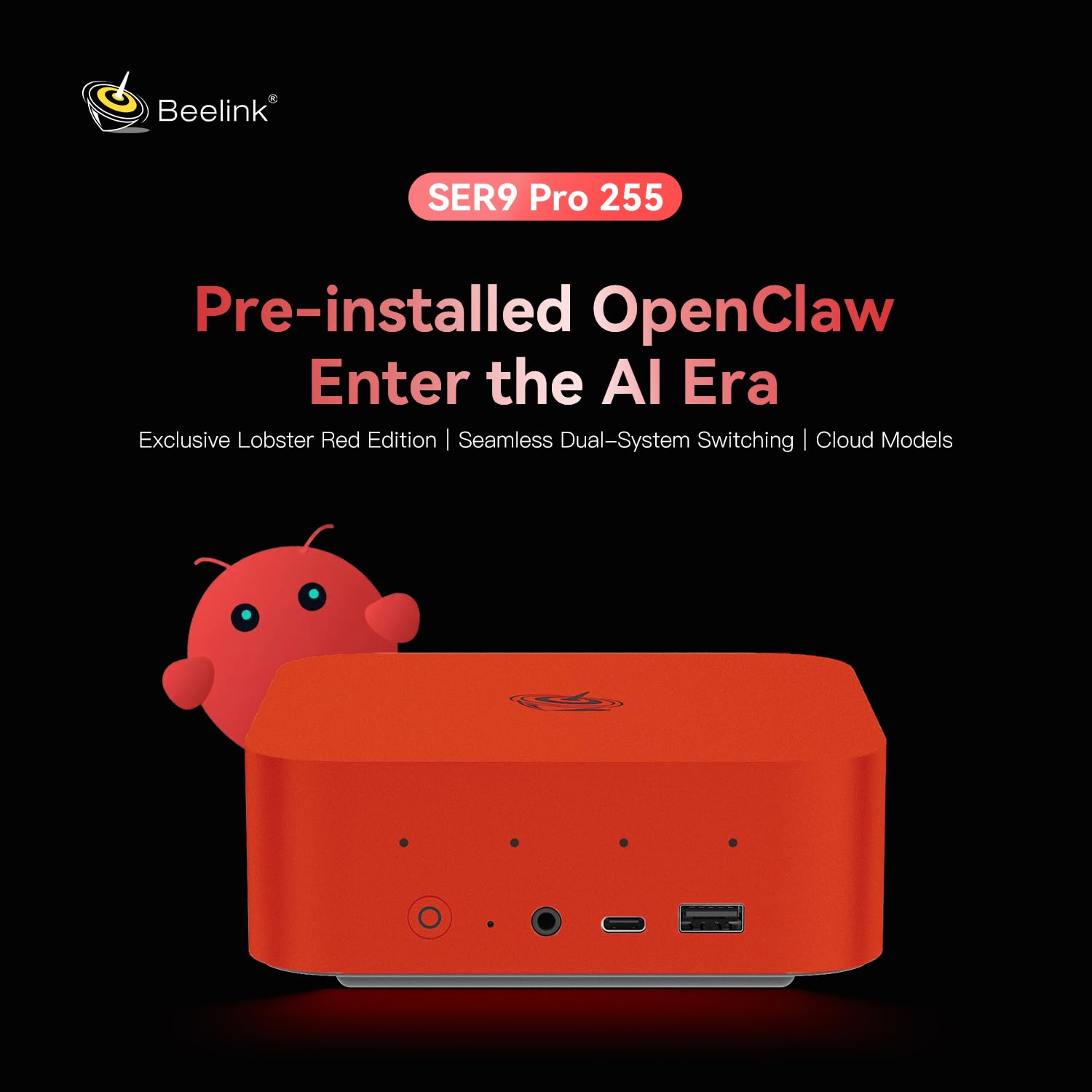 Beelink SER9 Pro AI Mini PC, AMD Ryzen 7 H 255(8C/16T, bis zu 4,9 GHz), 24G LPDDR5X 1TB PCIe4.0 SSD, Mini Computer 4K Triple Display, USB4/WiFi6/BT5.2/2.5G LAN, Openclaw vorinstalliert, Ubuntu