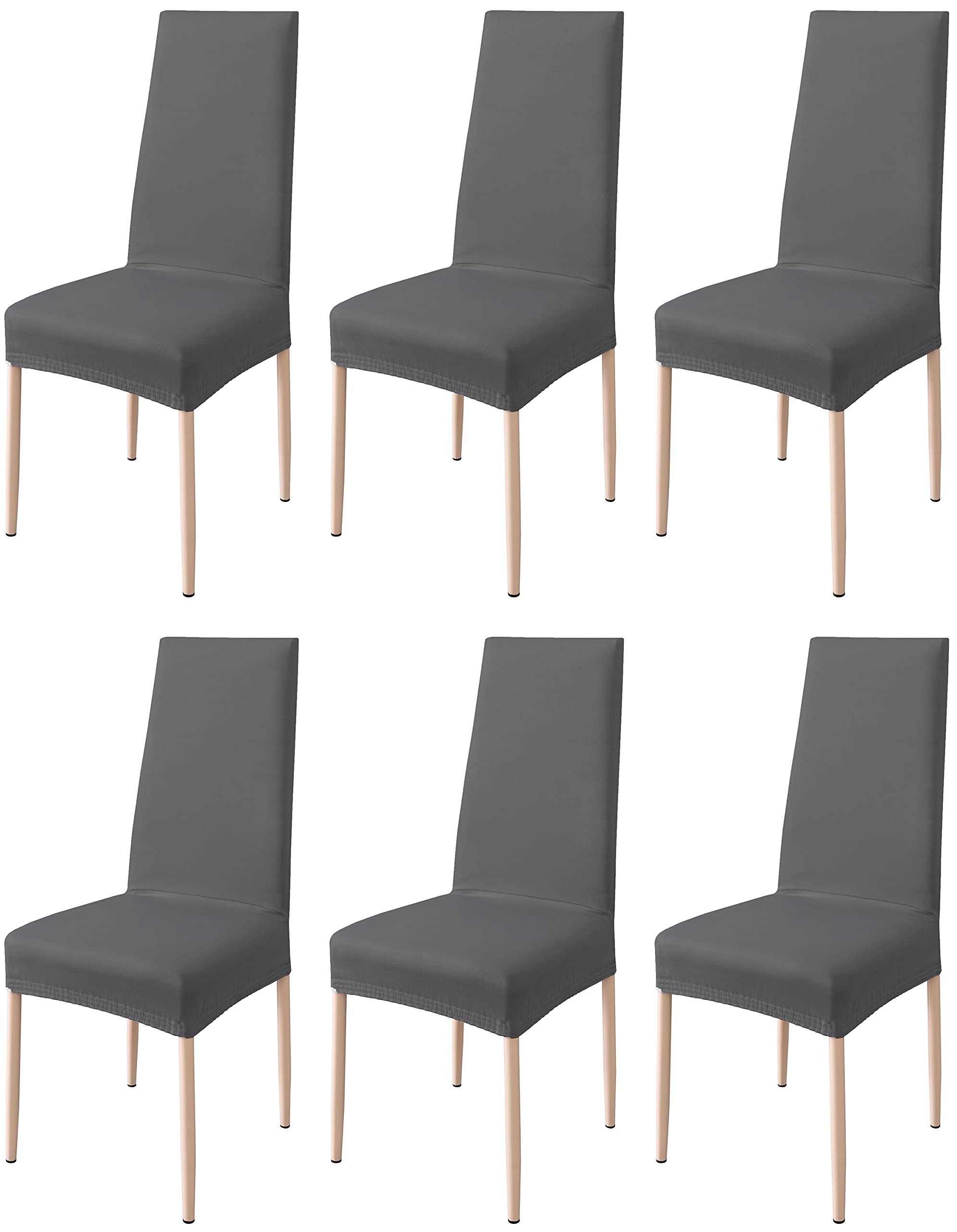 Poligino Lot de 6 Housses de Chaise Extensibles Anti-Tache Anti-Griffes Lavable en Machine Tissu Premium Certifié Oeko-TEX Gris foncé