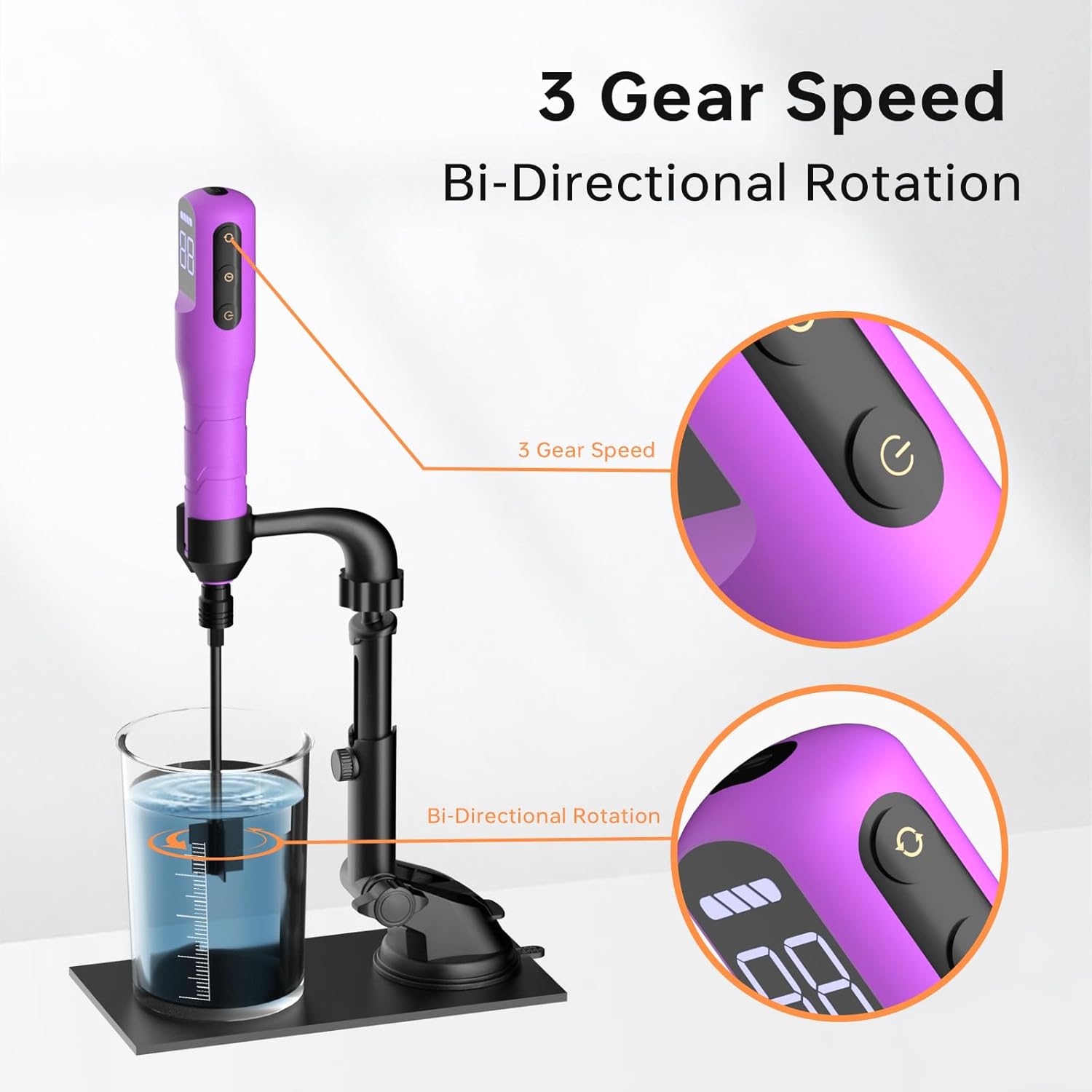 Rechargeable Resin Mixer with Stand | 3 Speeds Control | Timed Stop Function | 4 Electric Stirrer Paddles for Epoxy Resin, Silicone, Paint Mixing, Soap Making, Resin Tools, DIY Crafts (Purple)
