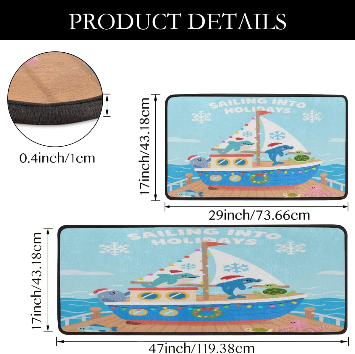 Anti Fatigue Sailing Holiday Boat Kitchen Mats for Floor 2 Piece Set, Waterproof Non Slip Boho Kitchen Floor Rugs, Comfort Standing Mat for Sink Laundry & Home Kitchen 17"x47"+17"x29"