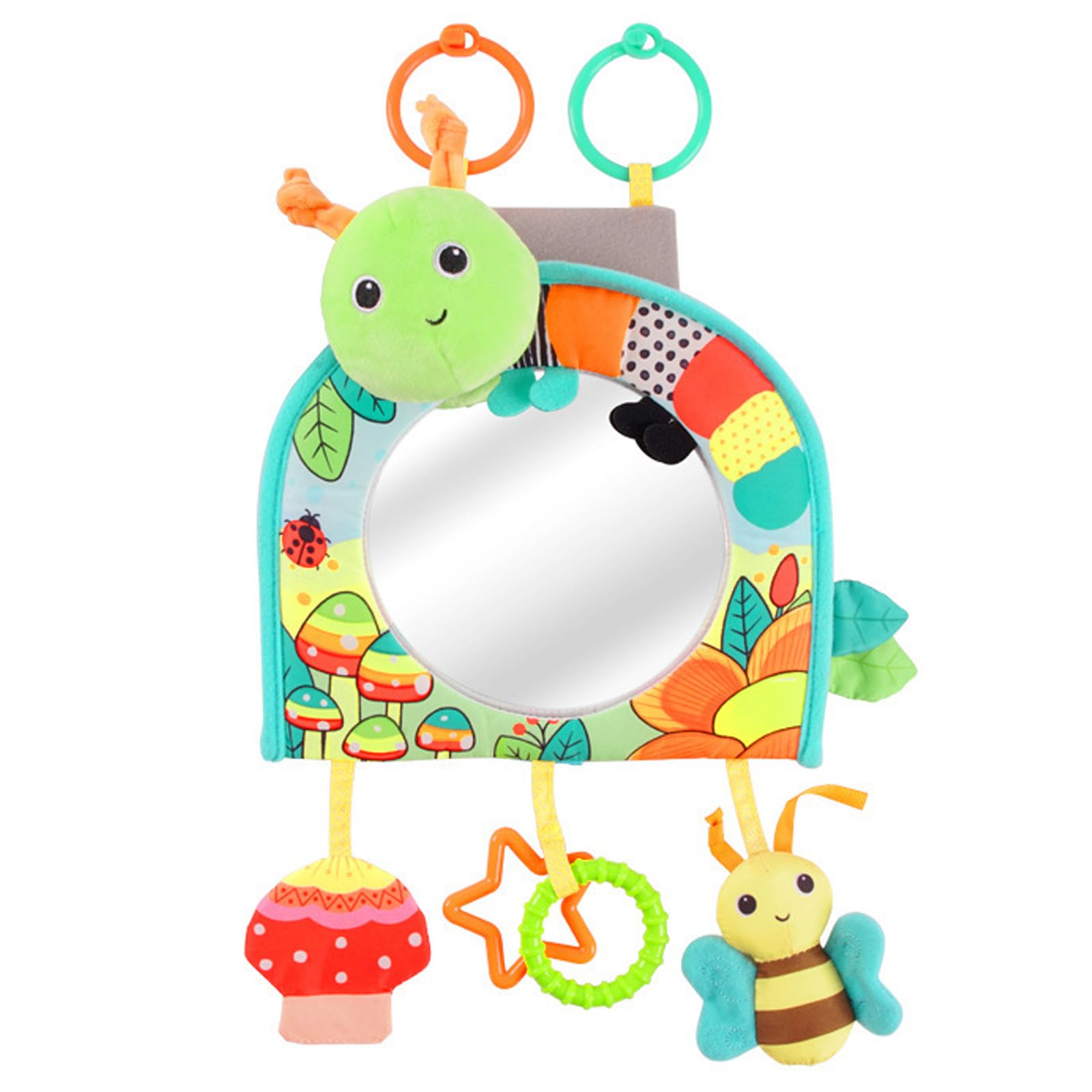 Baby Car Mirror Rear View with Soft Hanging Green Caterpillar Toys, Keeps Baby Entertained & Parents at Ease, for Car Seat and Stroller, Safety Mirror