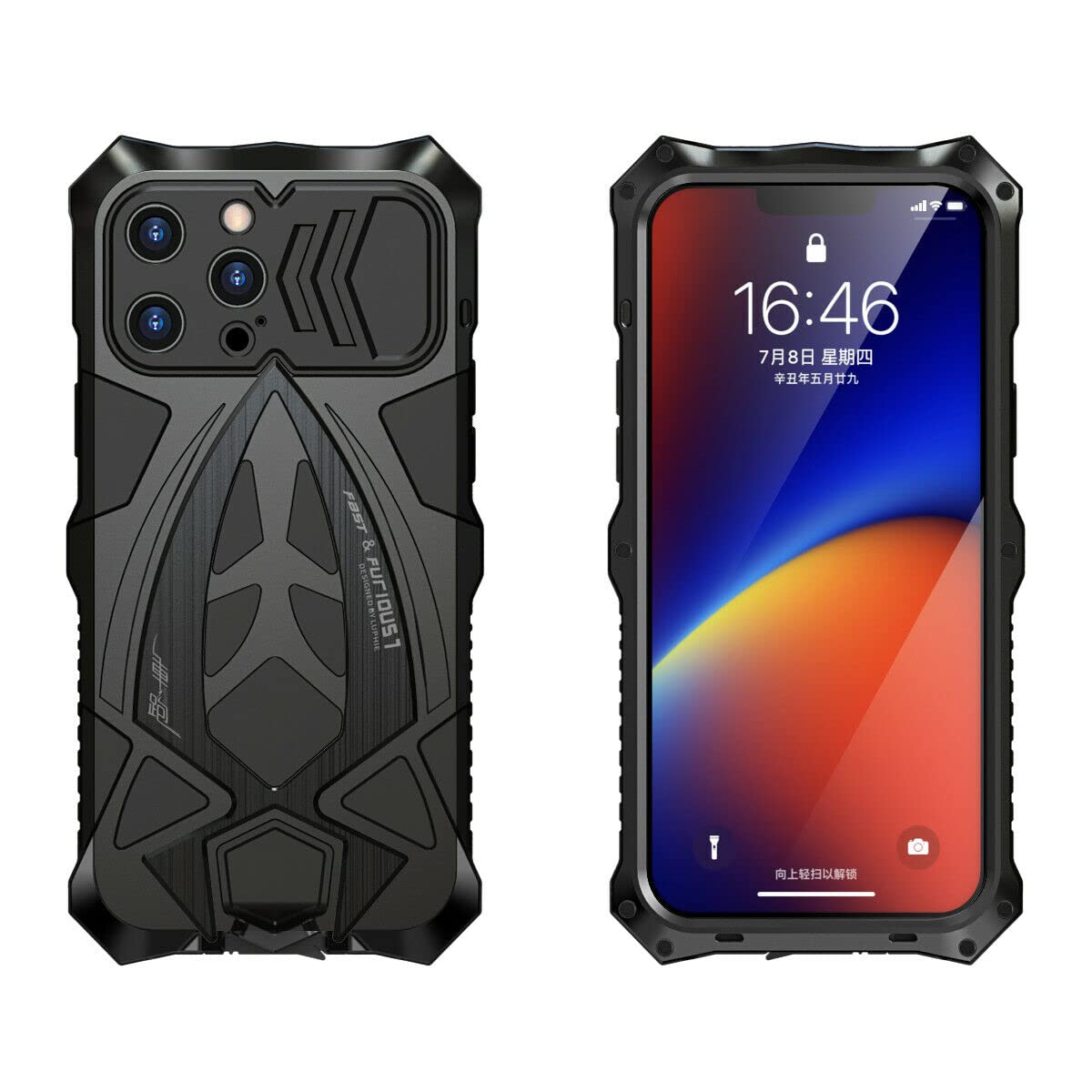 Case Compatible with iPhone 13/iPhone 13 Pro/iPhone 13 Pro Max 360 Full-Body Aluminum Metal Armor Shockproof Case Cover Skin (For iphone 13, Black)