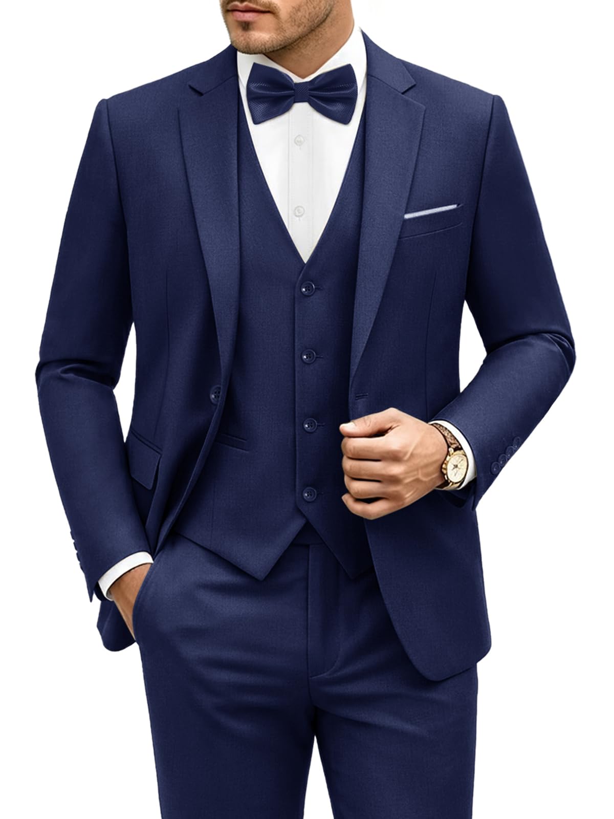 LUPURTY Men's 3 Piece Suit, One Button Slim Fit Tuxedo | Includes Bow Tie, Jacket Vest & Pants, Single Breasted, Wrinkle Resistant, Ideal for Wedding Prom & Business Formal Events