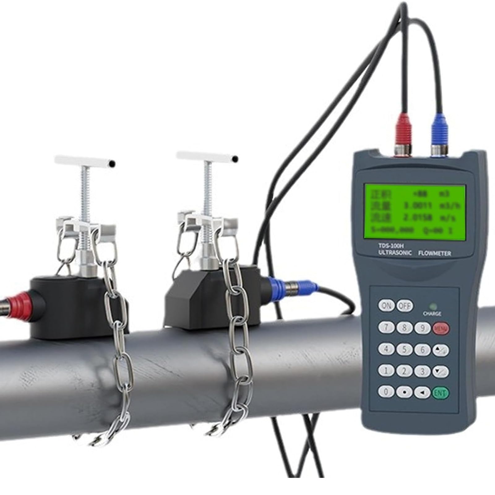 M2/DN50-700 Tragbares Ultraschall-Durchflussmessgerät mit 3 Messumformern, Flüssigkeitsdurchflussmesser mit Klemme für industriellen Einsatz, M2/DN50-700