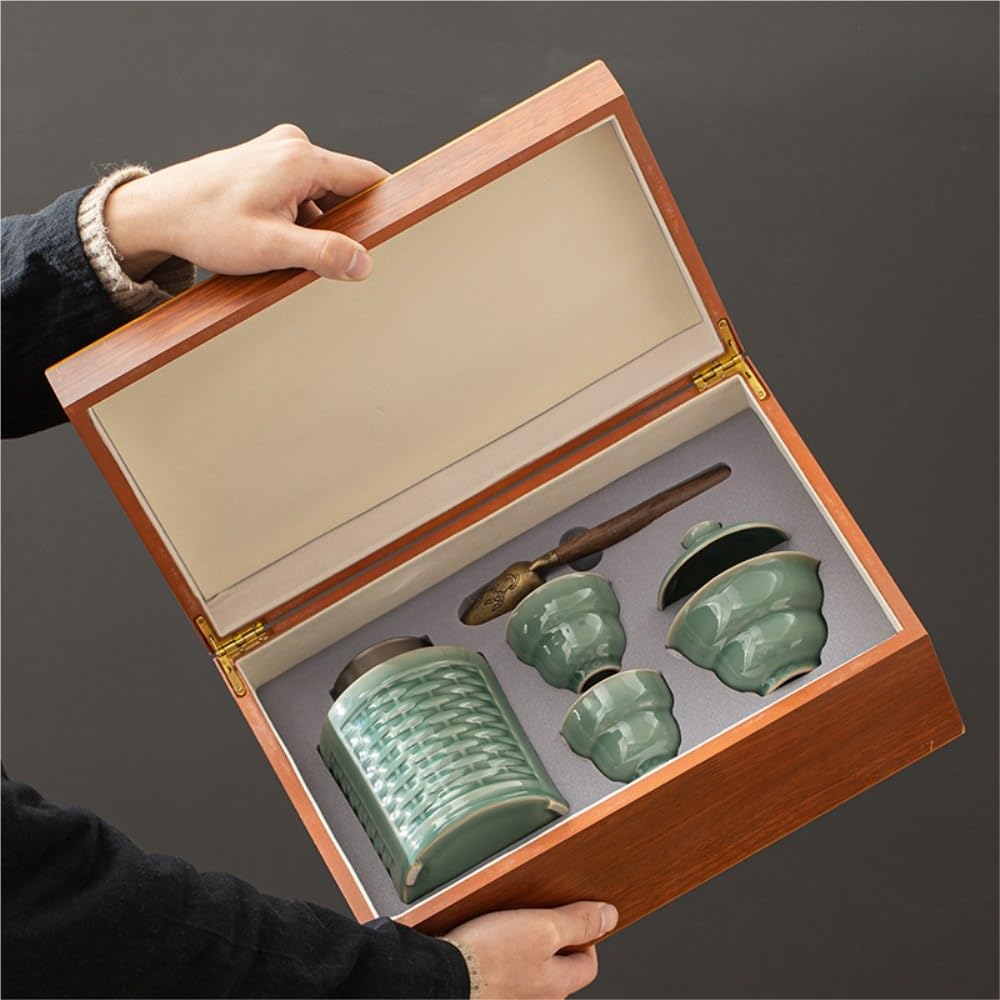 Tarros de Té Jarra de almacenamiento for té suelta de cerámica, contenedor for té, juego de té chino con taza de té, cuchara, tarro de almacenamiento for té, caja de regalo Recipientes para Guardar Té