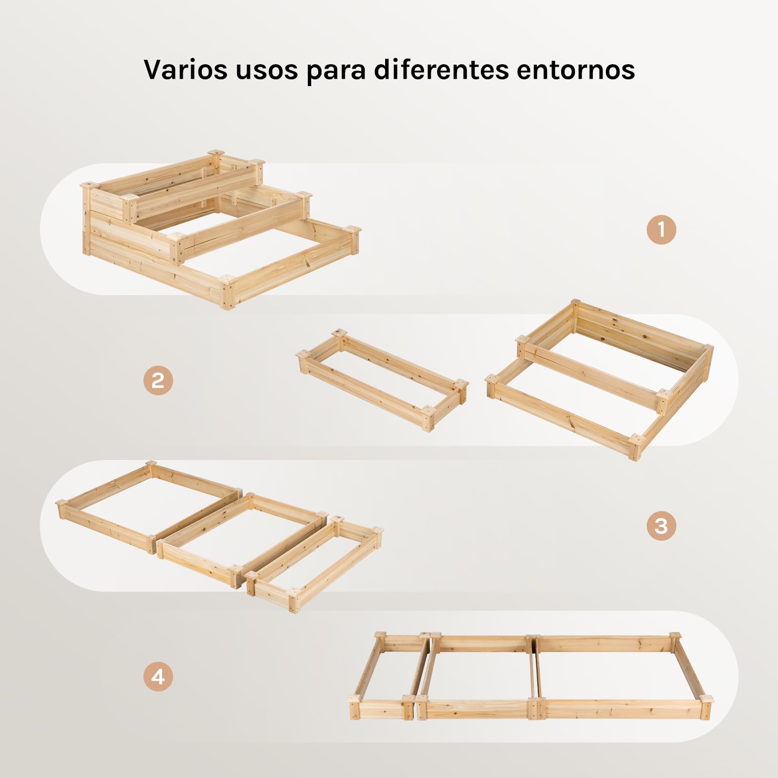 WOLTU Huerto Urbano de 3 Niveles, Jardinera de Madera, Huerto Elevado para Verduras Frutas y Flores, Diseño de Escalera, Jardinera Exterior para Patio Terraza Balcón Jardín, 92x92x35 cm