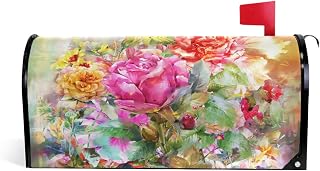 ALAZA Abstract Colorful Flowers Rose Watercolor Painting Spring Magnetic Mailbox Cover MailWraps Garden Yard Home Decor for Outdoor Standard Size-18"x 20.8"