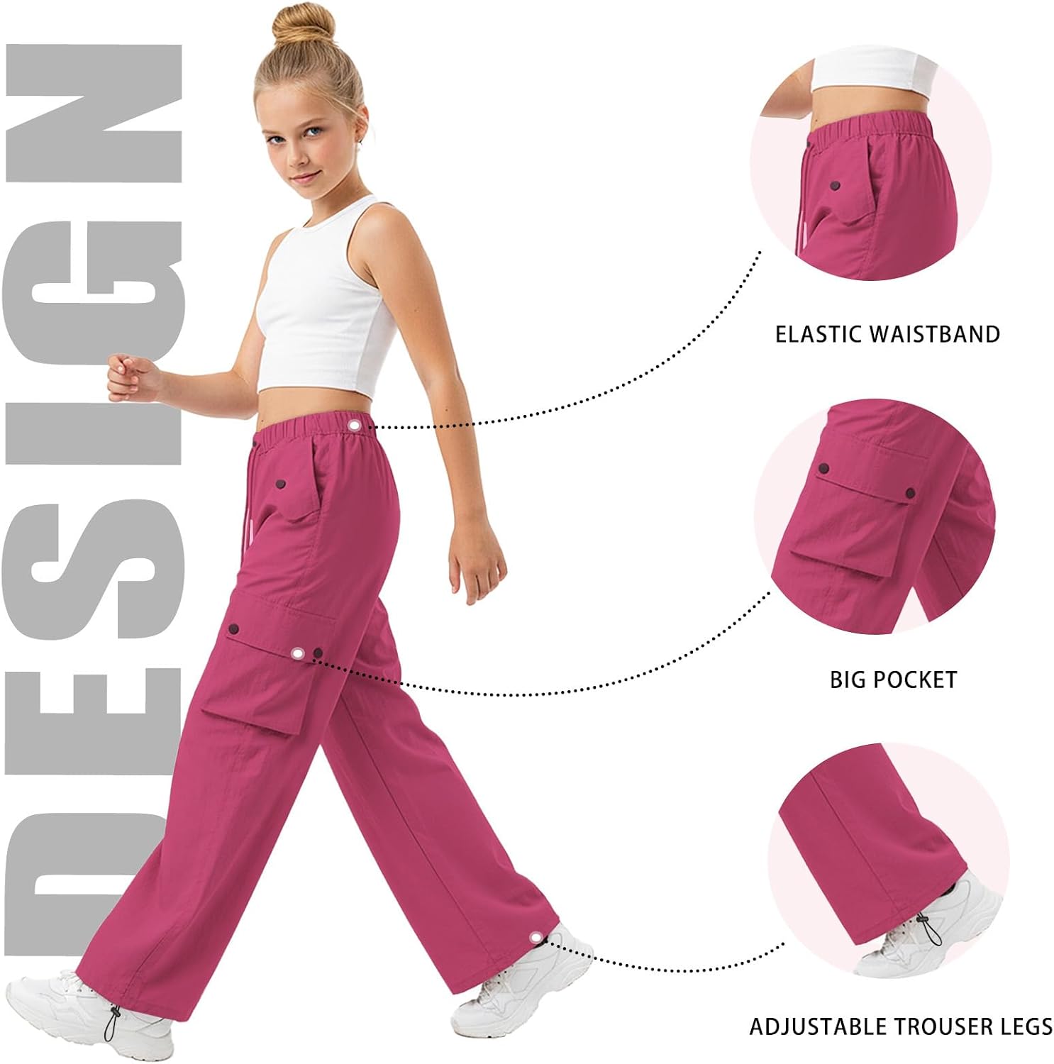 SANGTREE Parachute Cargo Pants Girls & Women's Y2K Baggy Waterproof Pants 90s Dance Outfit, 6 Years-2XL