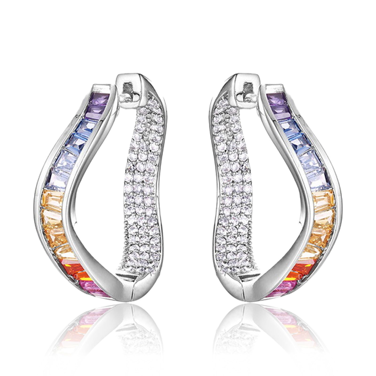 Orecchini a cerchio donna alone irregolare in argento S925 e zirconi cubici arcobaleno - Orecchini in argento qualità premium tutte le occasioni - Unici e alla moda