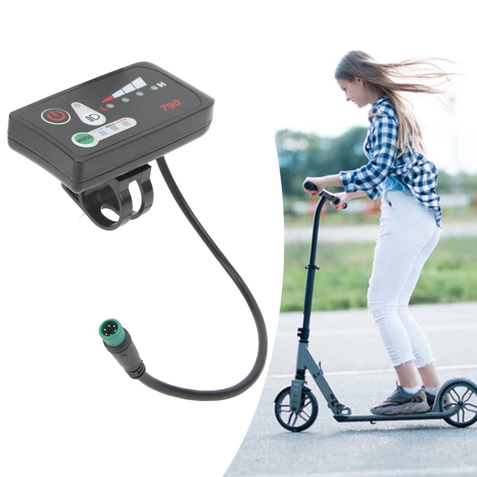 Display di potenza a LED per bici, misuratore di visualizzazione per modifica bici elettrica da pannello con controller per cavo con spina maschio 5P impermeabile per manubri da (36V)