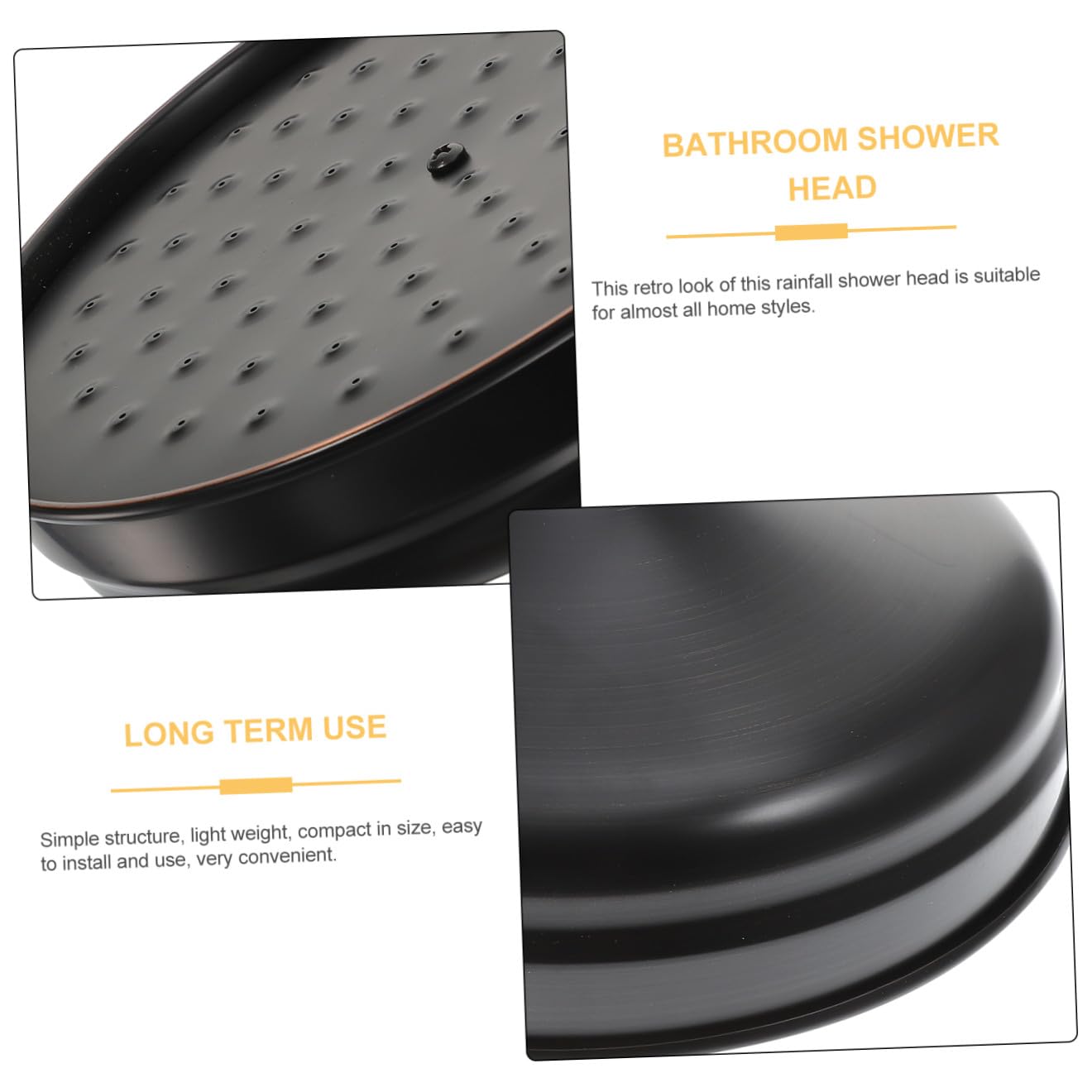 Cabezal de Ducha Fijo Retro de Cobre Negro Rociador de Lluvia Grande para Baño Suministro de Ducha Efecto Cascada Antiobstrucción Compacto y Fácil de Instalar Vintage