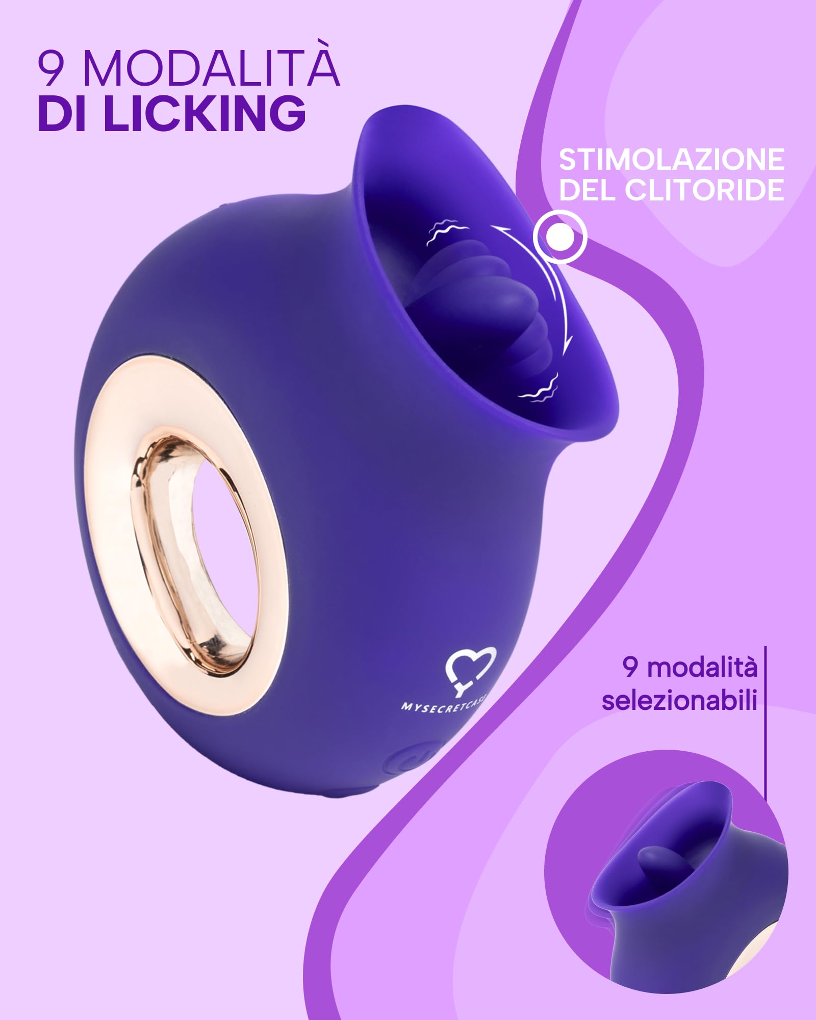 MySecretCase Vibratoreper Donna Clitoride, Stimolatore Clitoride Femminile, Lecca Clitoride Femminile, Vibratoreper Donna Piccolo, 9 Modalità di Vibrazione, Vibratore Lingua, Impermeabile, USB