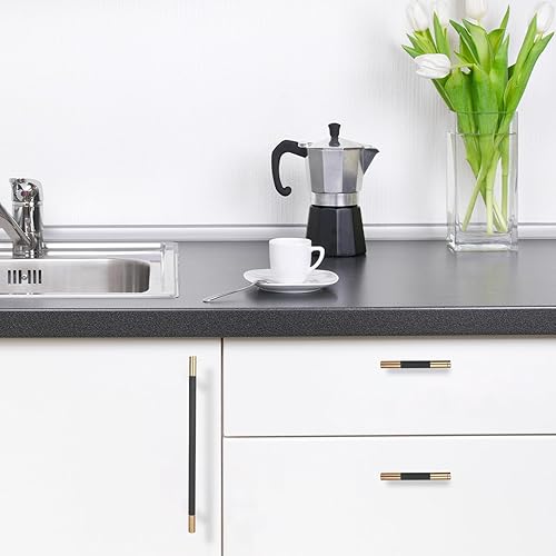 Miniatura 4 de BUKOBYHE Paquete de 10 manijas de gabinete de cocina negro y bronce champán de 7 pulgadas, tiradores de gabinete moleteados, tiradores de cajón