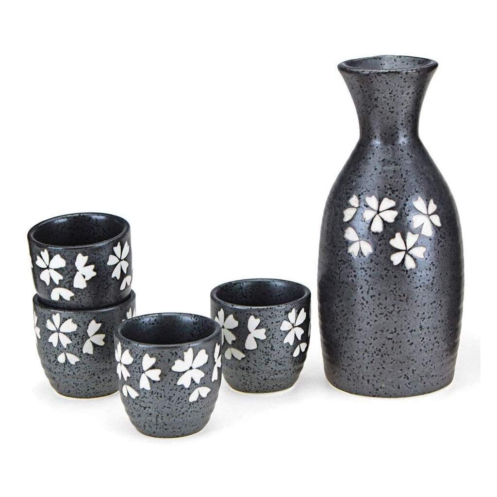 Ensemble de tasses à saké traditionnelles peintes à la main, 5 pièces de verres à vin en céramique noire avec motif de flocon de neige japonais peint à la main, pour froid/chaud/shochu/thé 8.8